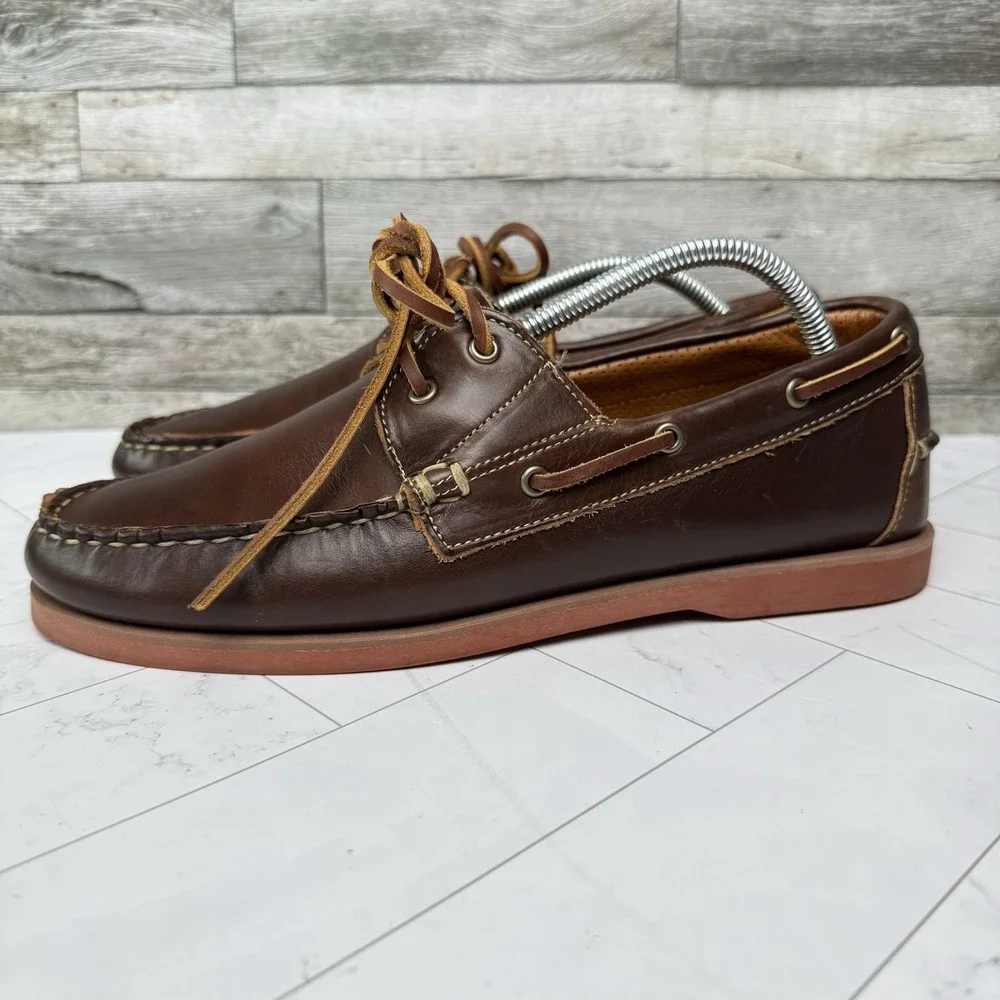 Allen Edmonds Force 10 Boat Shoes Men's Size 9.5 D Loafer Brown Mahogany Leather